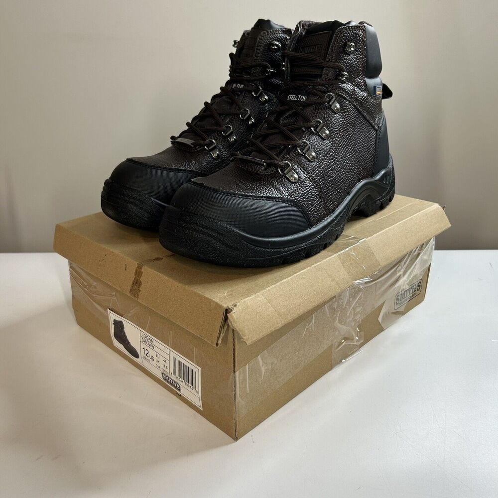 Smiths Workwear Boots Mens 12 Steel Toe Mid Height Trail Shoes Brown Leather